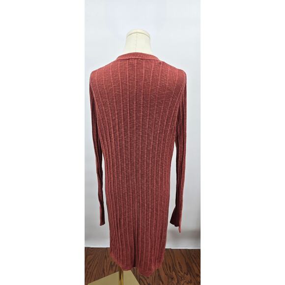 Hem & Thread Cottagecore Chestnut Ribbed Side Slit Cardigan - Picture 3 of 5